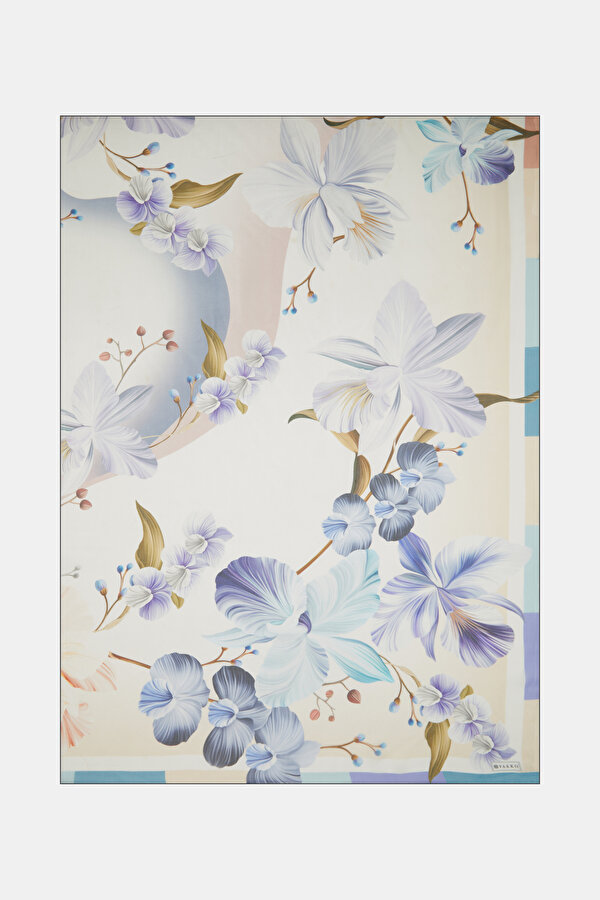 BLUE FLORAL PATTERN VOILE SHAWL
