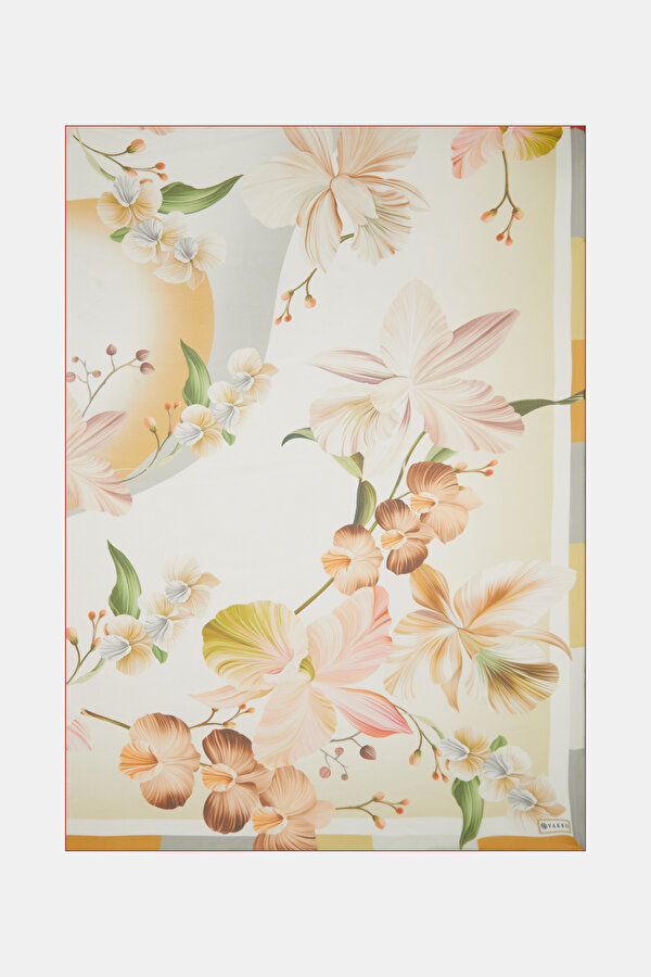 CAMEL FLORAL PATTERN VOILE SHAWL