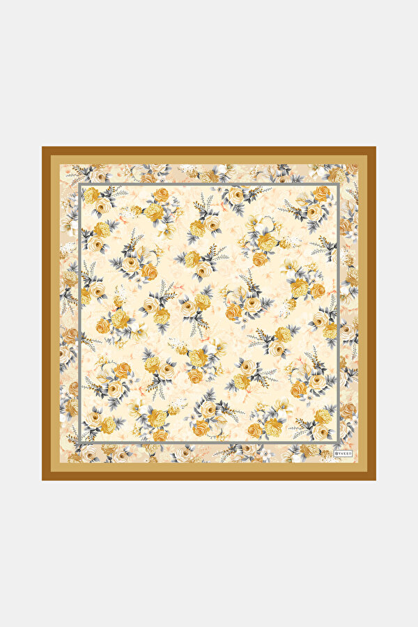 ECRU FLORAL PATTERN TWILL BANDANA