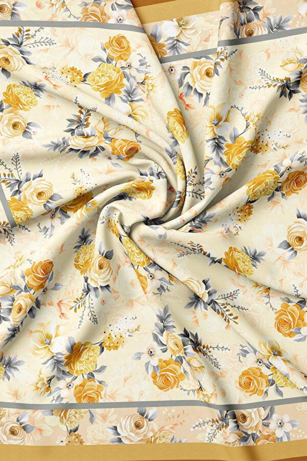 ECRU FLORAL PATTERN TWILL BANDANA 2