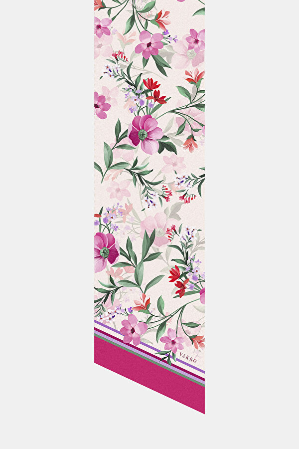 PEMBE ÇİÇEK DESENLİ TWİLL FULAR