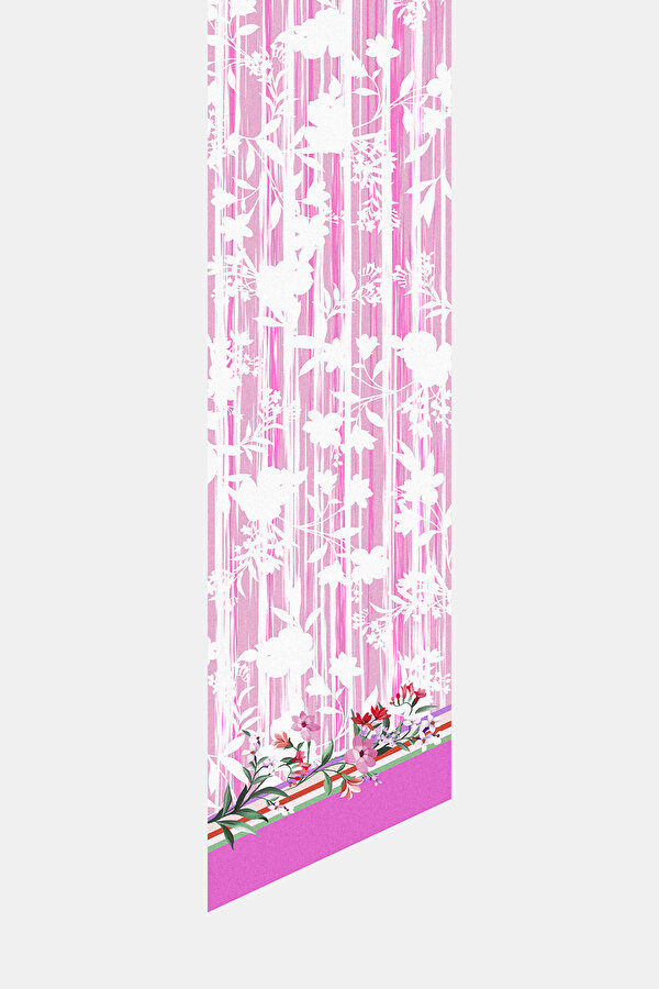 PEMBE ÇİÇEK DESENLİ TWİLL FULAR 2