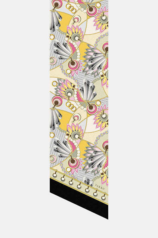 CREAM GEOMETRIC DESIGN TWILL FOULARD