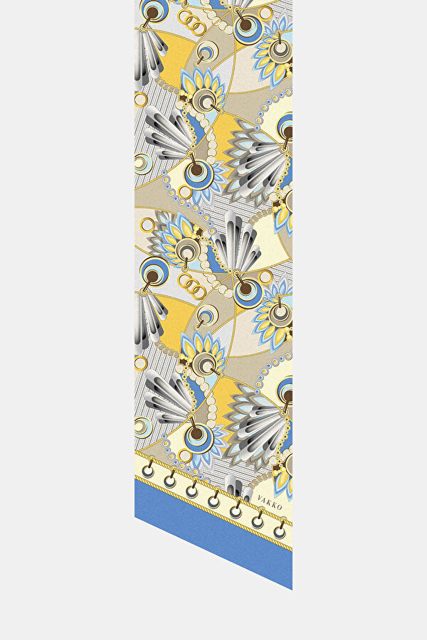 BEIGE GEOMETRIC DESIGN TWILL FOULARD