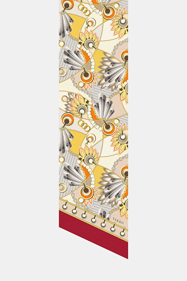 LIGHT YELLOW GEOMETRIC DESIGN TWILL FOULARD