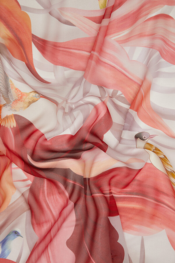 RED ANIMAL FIGURED VOILE SHAWL 2