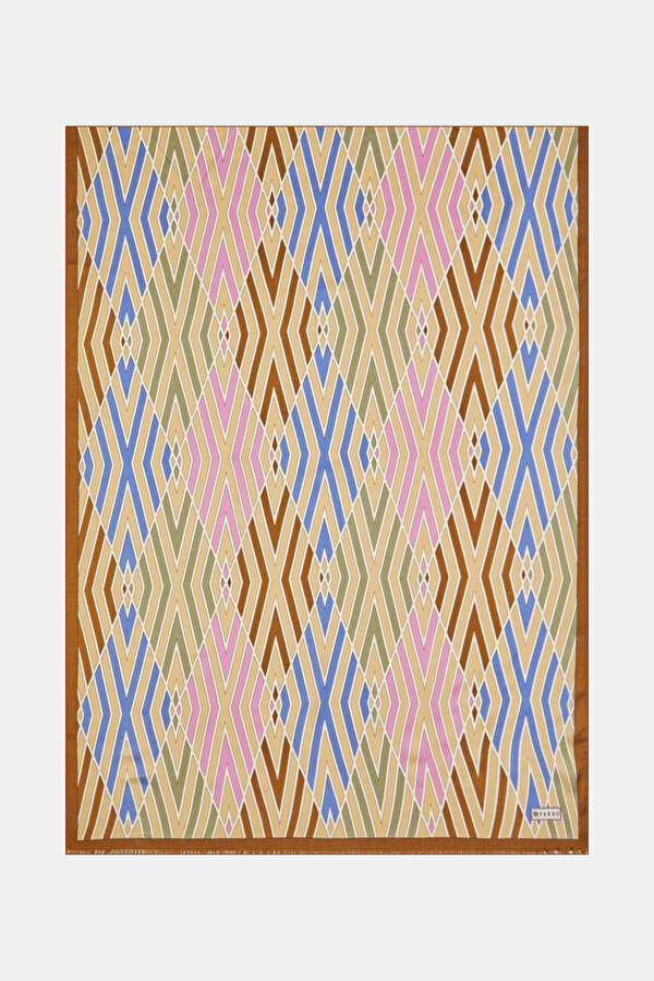 BEIGE GEOMETRIC DESIGN VOILE SILK SHAWL