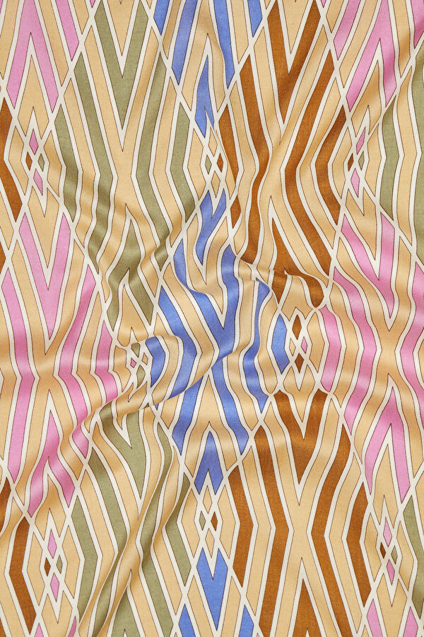 BEIGE GEOMETRIC DESIGN VOILE SILK SHAWL 2