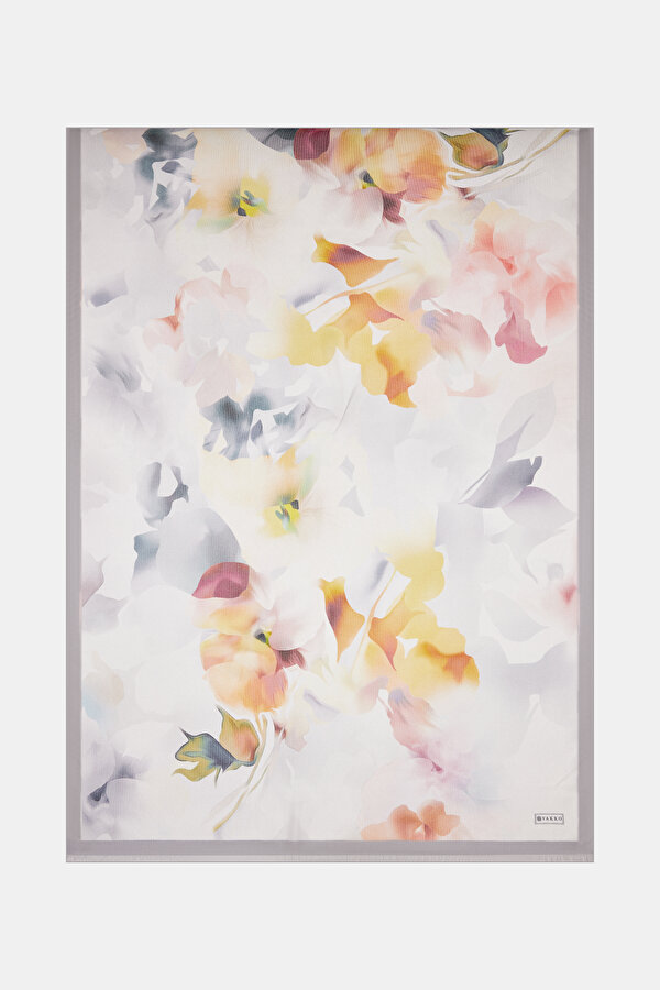 SILVER FLORAL PATTERN ETAMIN VOILE SHAWL