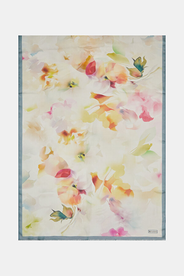 YELLOW FLORAL PATTERN ETAMIN VOILE SHAWL