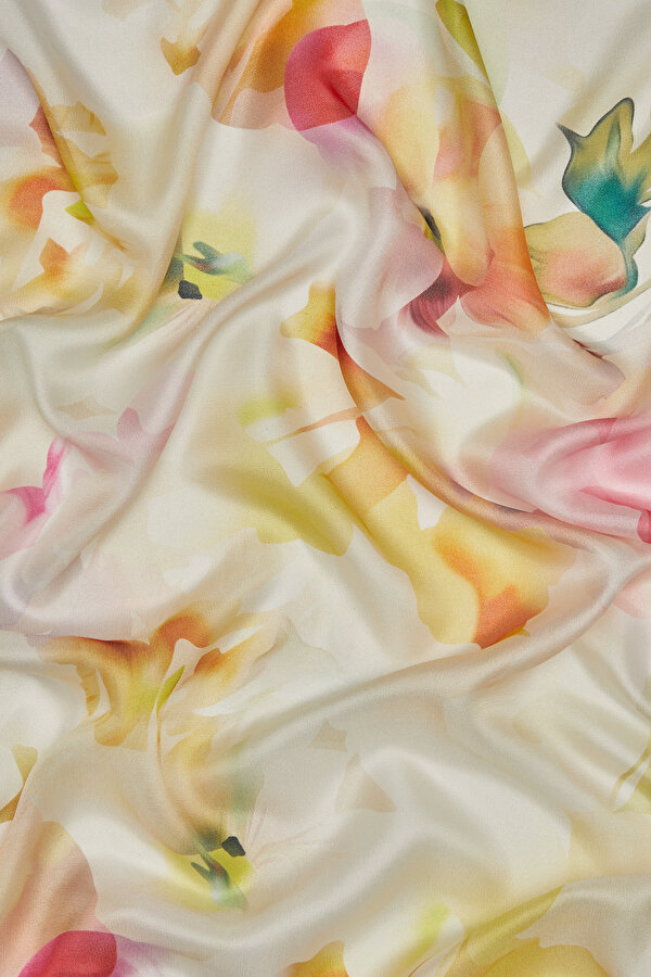 YELLOW FLORAL PATTERN ETAMIN VOILE SHAWL 2
