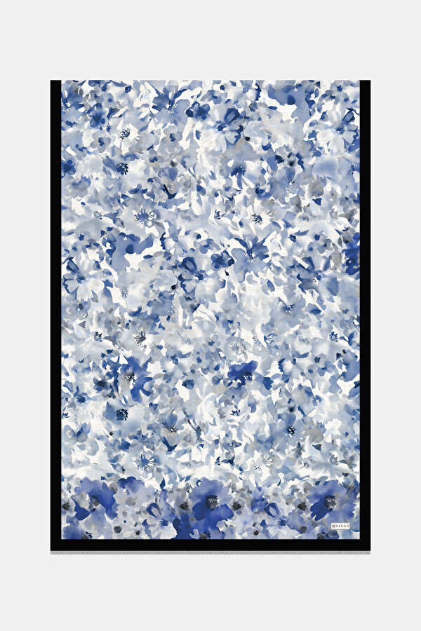 NAVY BLUE FLORAL PATTERN TWILL SHAWL