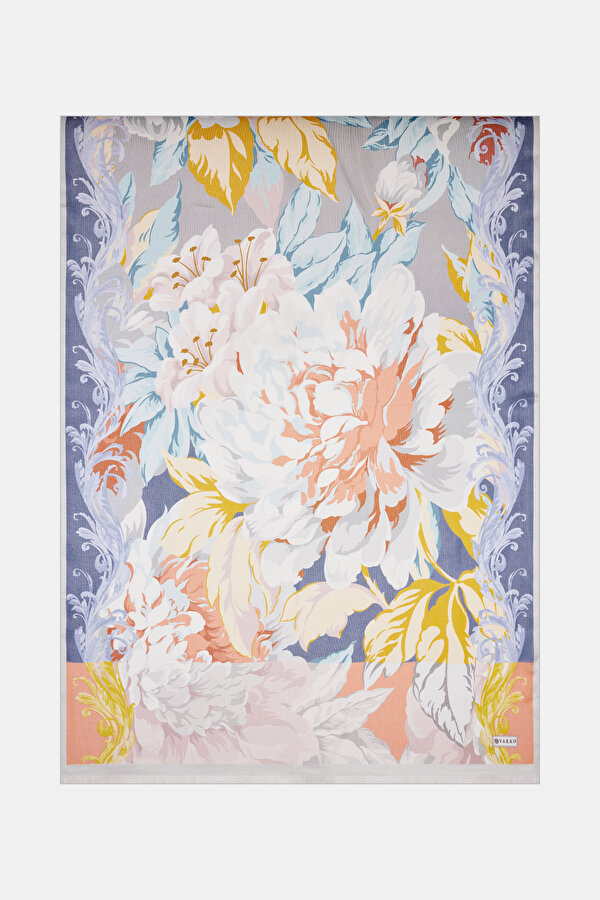 SILVER FLORAL PATTERN ETAMIN VOILE SHAWL