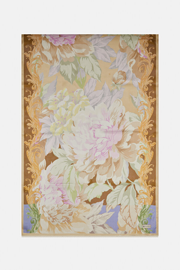 BEIGE FLORAL PATTERN ETAMIN VOILE SHAWL