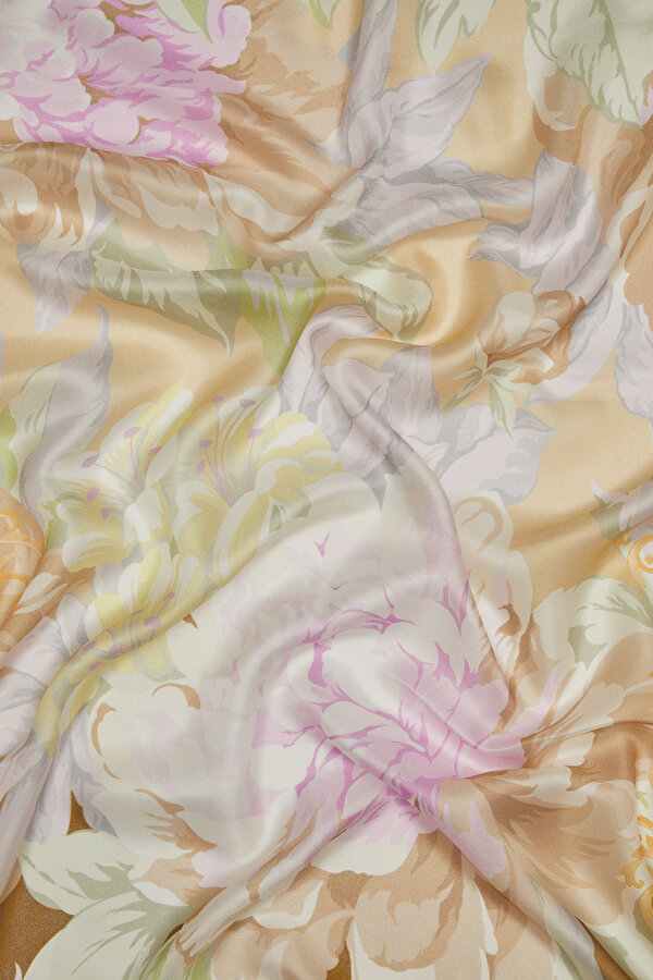BEIGE FLORAL PATTERN ETAMIN VOILE SHAWL 2