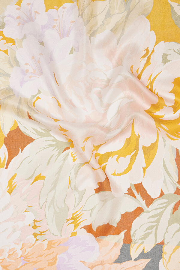 YELLOW FLORAL PATTERN ETAMIN VOILE SHAWL 2