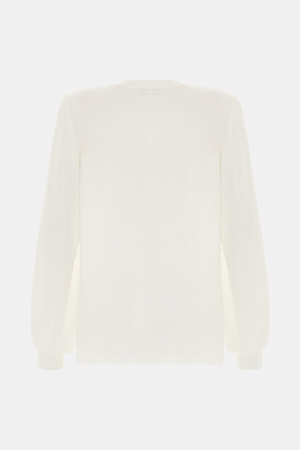 ECRU V NECK LONG SLEEVE BLOUSE 2