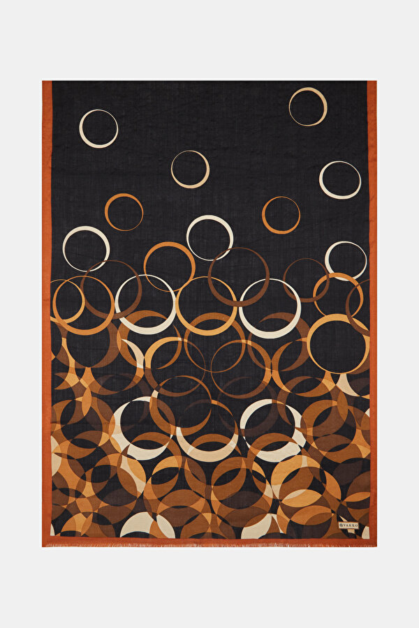 CAMEL GEOMETRIC DESIGN VOILE SILK SHAWL