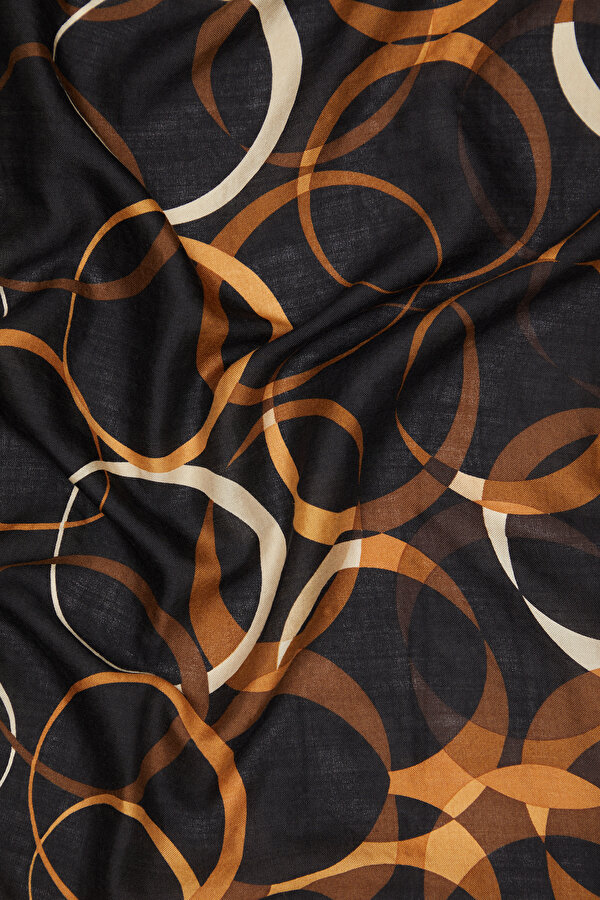 CAMEL GEOMETRIC DESIGN VOILE SILK SHAWL 2