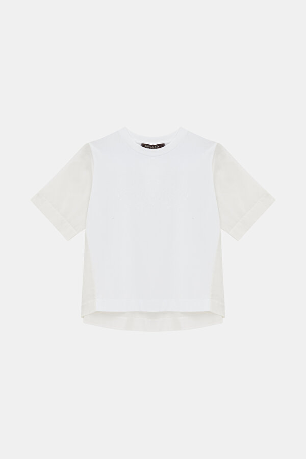 BEYAZ O YAKA KISA KOLLU T-SHIRT