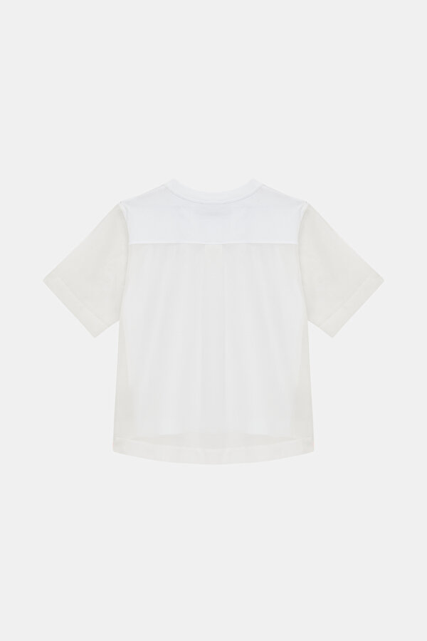 BEYAZ O YAKA KISA KOLLU T-SHIRT 2