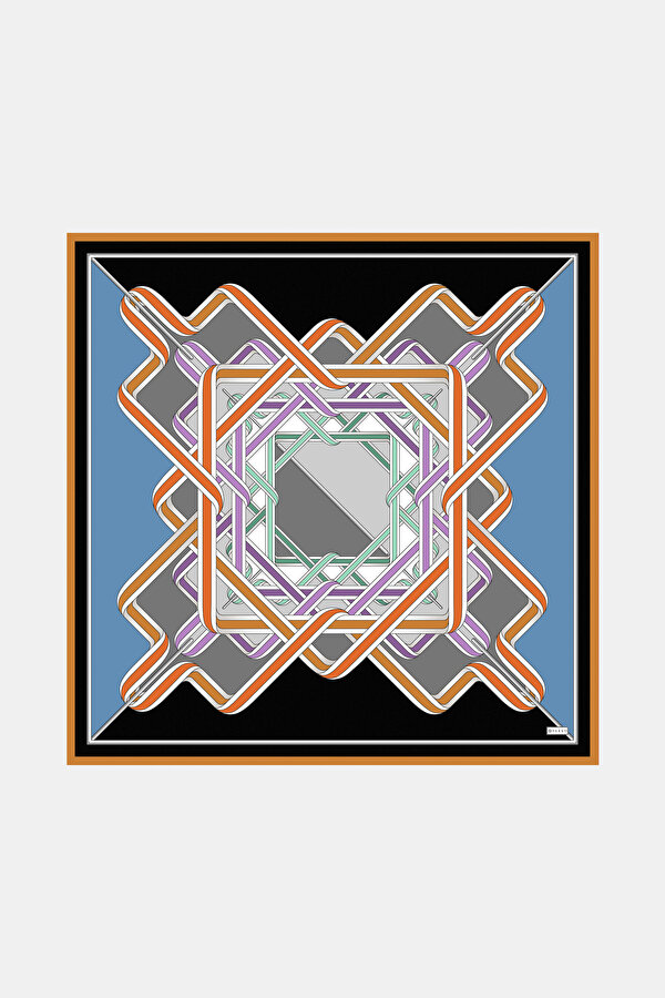 SİYAH GEOMETRİK DESENLİ TWİLL EŞARP