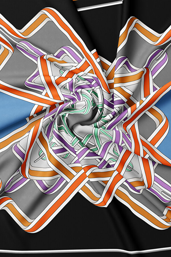 SİYAH GEOMETRİK DESENLİ TWİLL EŞARP 2