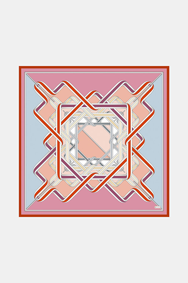 PEMBE GEOMETRİK DESENLİ TWİLL EŞARP