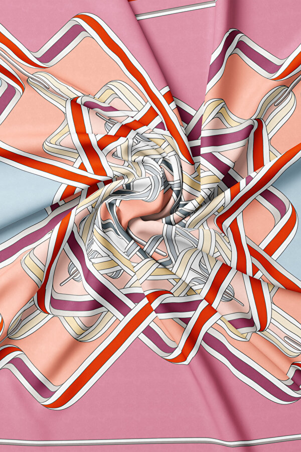 PEMBE GEOMETRİK DESENLİ TWİLL EŞARP 2