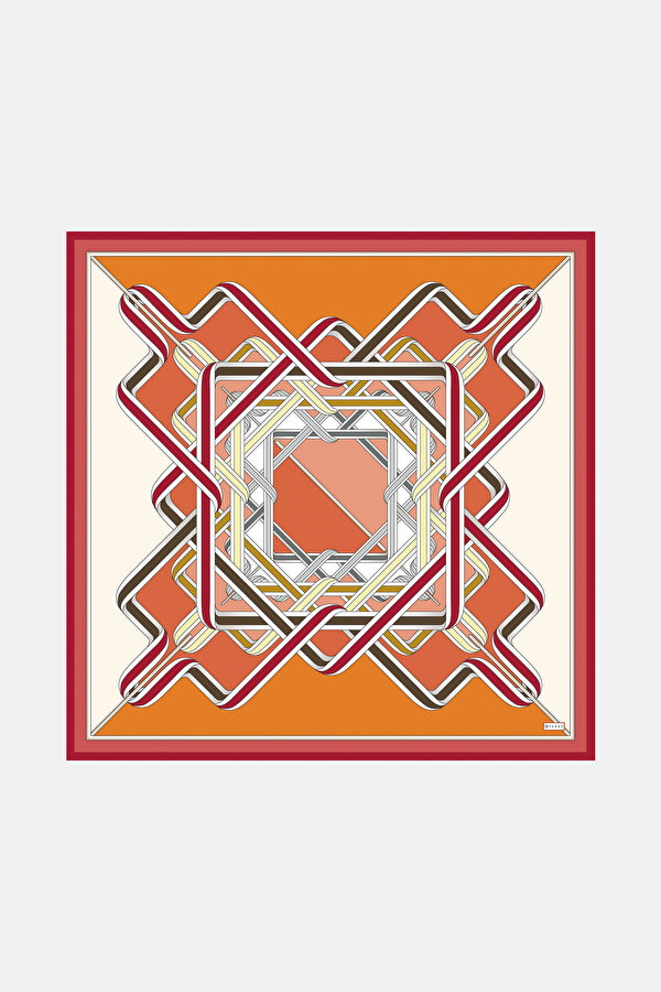 TURUNCU GEOMETRİK DESENLİ TWİLL EŞARP