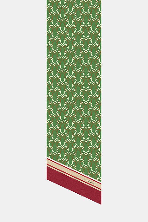 GREEN STRIPED PATTERNED TWILL FOULARD