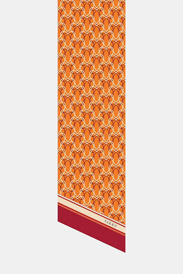 ORANGE STRIPED PATTERNED TWILL FOULARD