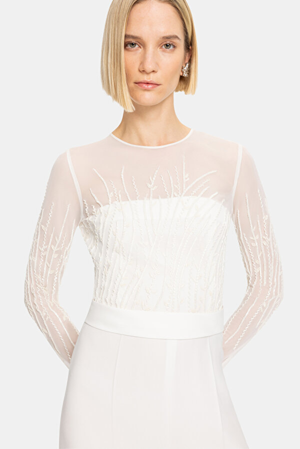 WHITE BASIC / ROUND NECKLINE LONG SLEEVE JUMPSUIT 6