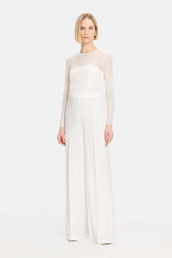 WHITE BASIC / ROUND NECKLINE LONG SLEEVE JUMPSUIT 7