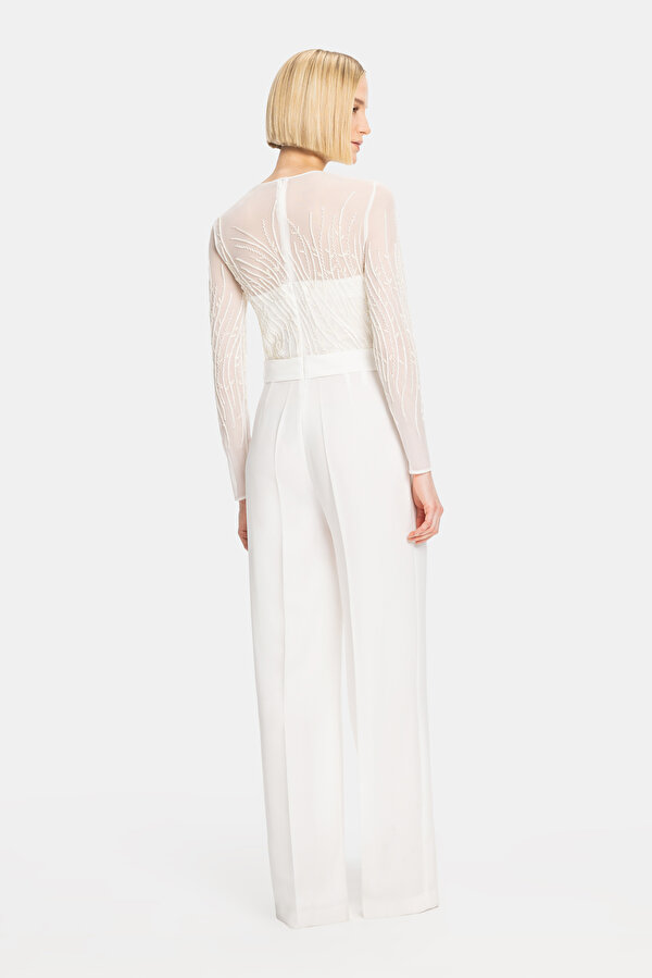 WHITE BASIC / ROUND NECKLINE LONG SLEEVE JUMPSUIT 12