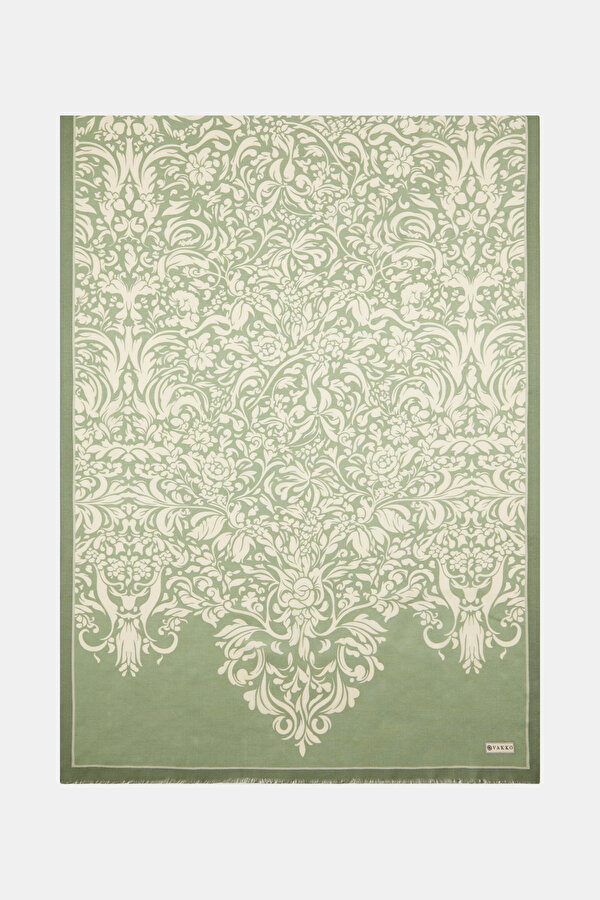 LIGHT GREEN PAISLEY PATTERNED VOILE SILK SHAWL