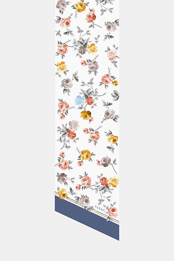 SILVER FLORAL PATTERN TWILL FOULARD