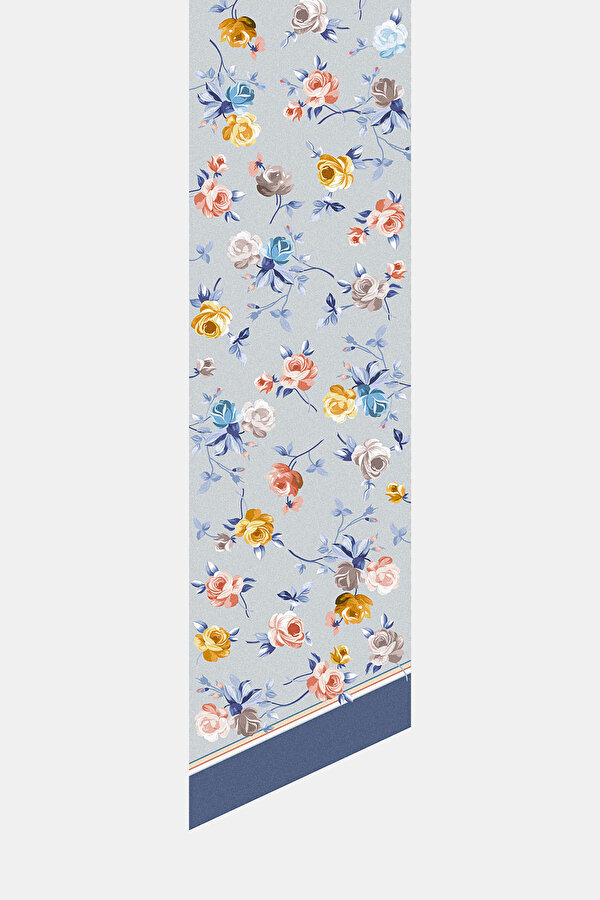 SILVER FLORAL PATTERN TWILL FOULARD 2