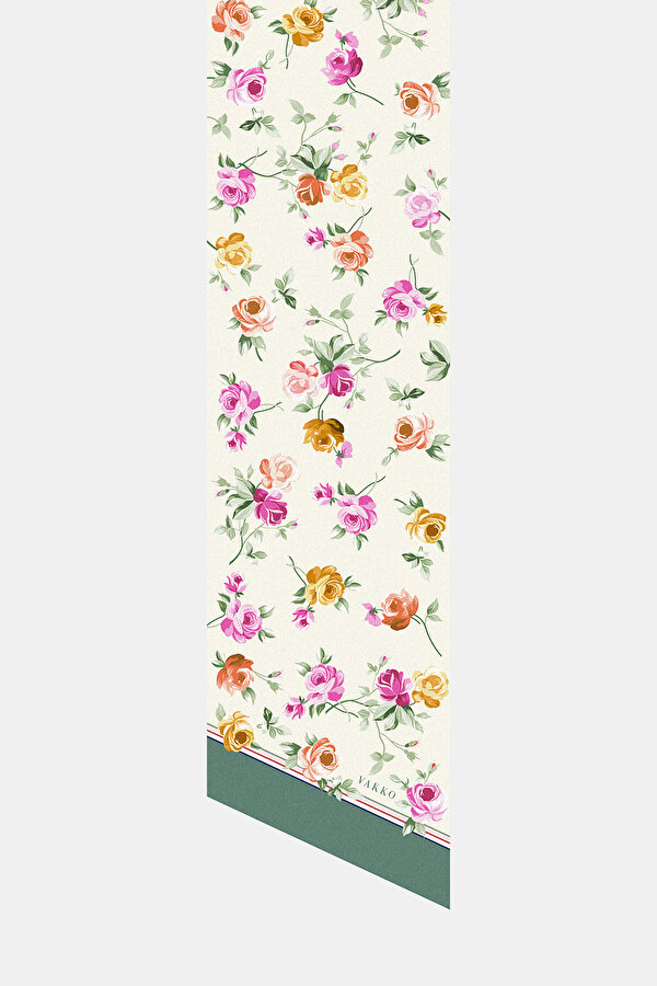 LIGHT GREEN FLORAL PATTERN TWILL FOULARD
