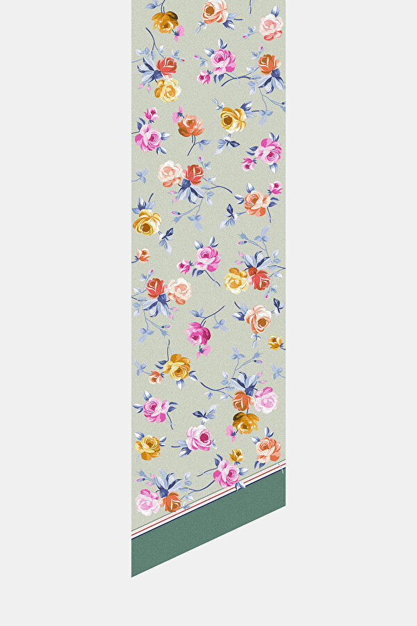 LIGHT GREEN FLORAL PATTERN TWILL FOULARD 2