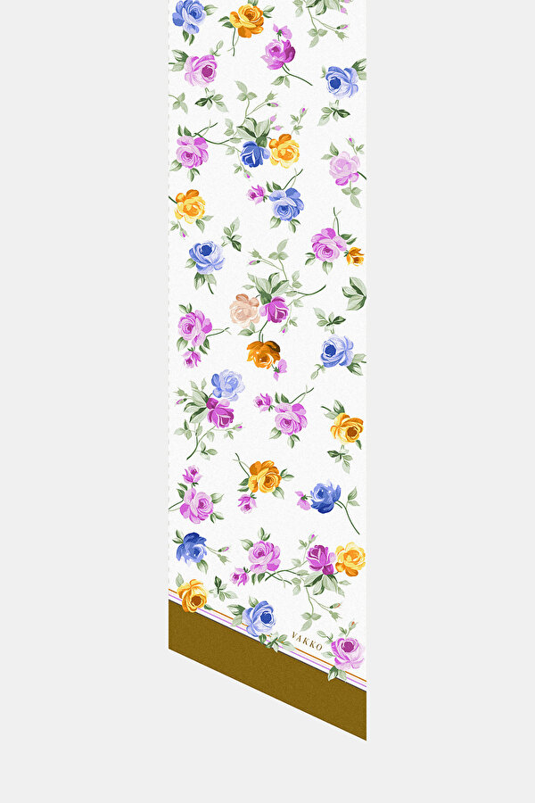 BEIGE FLORAL PATTERN TWILL FOULARD
