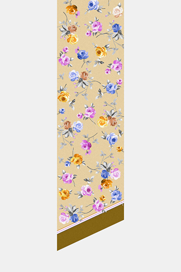 BEIGE FLORAL PATTERN TWILL FOULARD 2