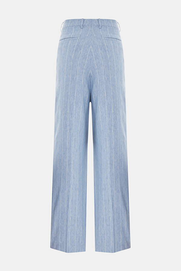 ECRU STRIPED PATTERNED WIDE LEG TROUSERS 6