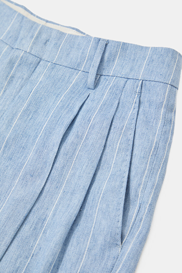 ECRU STRIPED PATTERNED WIDE LEG TROUSERS 7