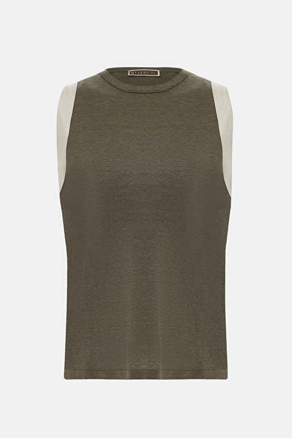 KHAKI BASIC / ROUND NECKLINE SLEEVELESS TSHIRT