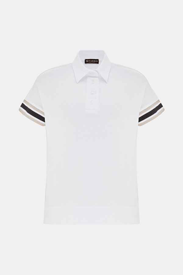 BEYAZ POLO YAKA KISA KOLLU T-SHİRT 6