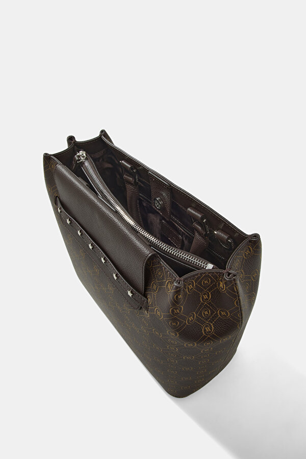 BEIGE MONOGRAM LEATHER BAG 7
