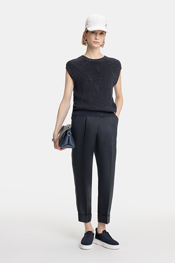 LACİVERT KETEN PANTOLON
