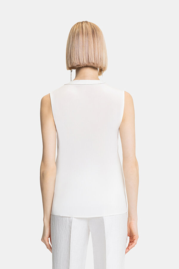 ECRU V NECK SLEEVELESS BLOUSE 2