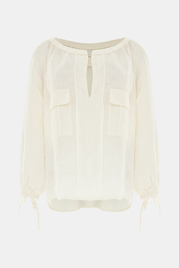 ECRU BASIC / ROUND NECKLINE LONG SLEEVE BLOUSE 7